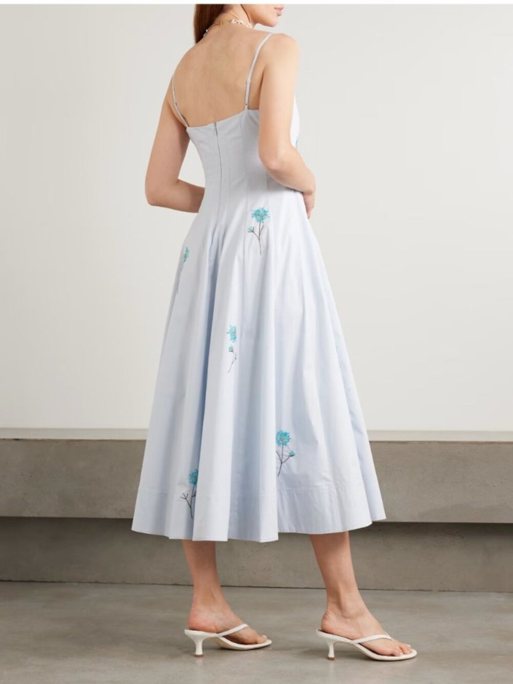 Staud Wylie Light Blue Embellished Poplin Midi Dress 0 - Picture 2 of 16